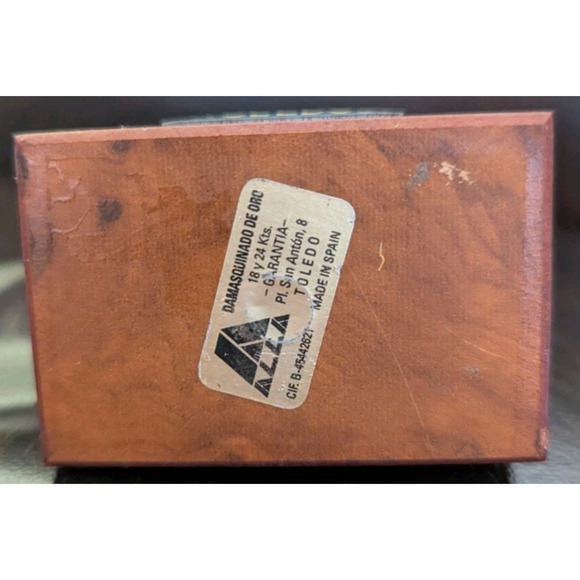 Vintage TOLEDO Spanish Damascene 2 Small Sword Cocktail Picks with Stand - Picture 4 of 11